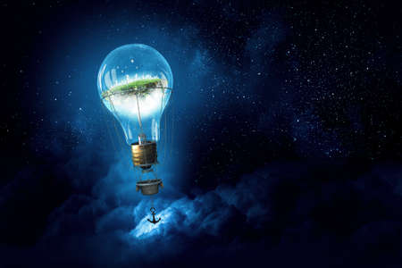 Aerostats as travel concept flying in dark night sky