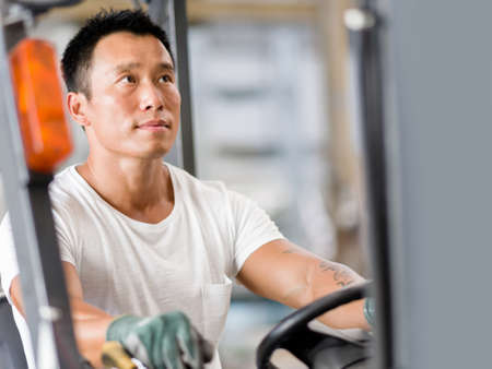 portrait of asian worker in production plant working on the factory floor