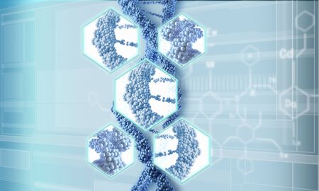 Biochemistry science concept with molecules on blue background