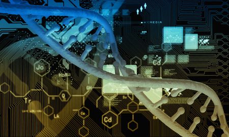 Biochemistry science concept with molecules on color backgroundの写真素材