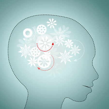 Human head with gears as symbol of thinking processの写真素材