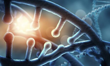 Biochemistry science concept with molecules on blue backgroundの写真素材