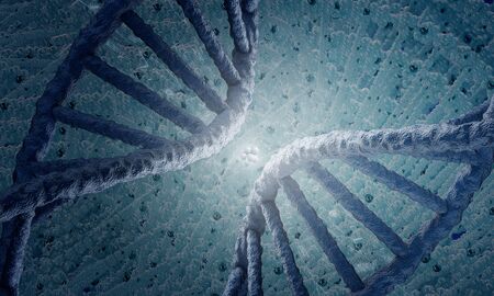 Biochemistry science concept with molecules on blue backgroundの写真素材