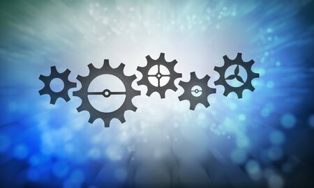 Color background image with gears and cogwheels as working mechanism
