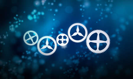 Color background image with gears and cogwheels as working mechanism
