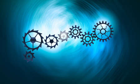 Color background image with gears and cogwheels as working mechanism