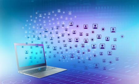 Networking concept represented by laptop on digital blue background