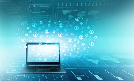 Networking concept represented by laptop on digital blue background