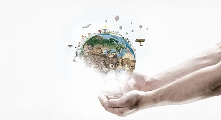 Hands holding Earth planet concept. Elements of this image are furnished by NASA