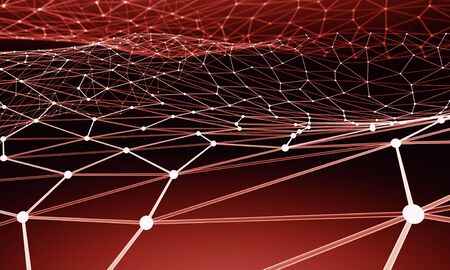 Abstract polygonal red background with connection linesの写真素材