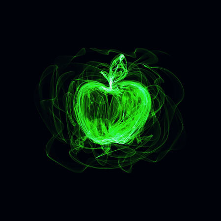 Glowing bright apple sign on dark backgroundの写真素材