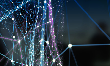 Abstract polygonal blue background with connection linesの写真素材