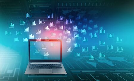 Networking concept represented by laptop on digital blue background
