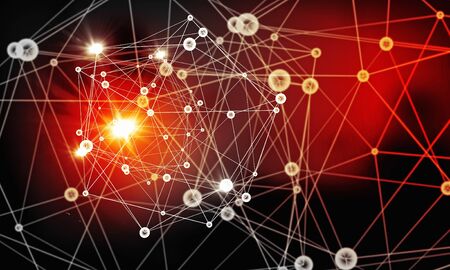 Abstract polygonal red background with connection linesの写真素材