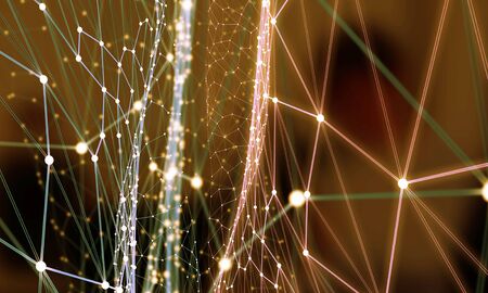 Abstract polygonal golden background with connection lines