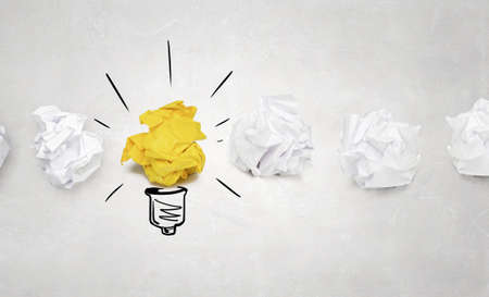 Concept for creativity and inspiration with paper ball as bulbの写真素材