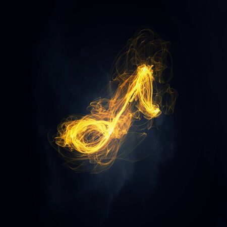 Music light glowing symbol on dark backgroundの写真素材