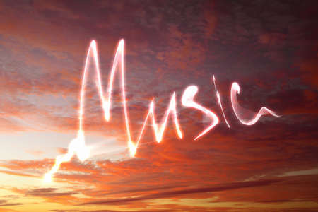 Music and dance concept on evening sky backgroundの写真素材