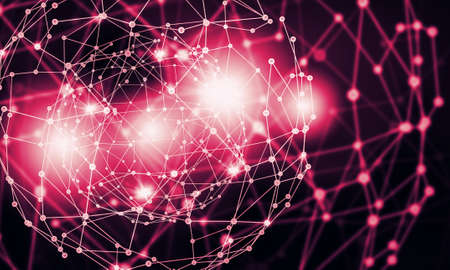 Red background image with social connection linesの写真素材