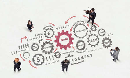 Top view of business people and teamwork concept on floorの写真素材