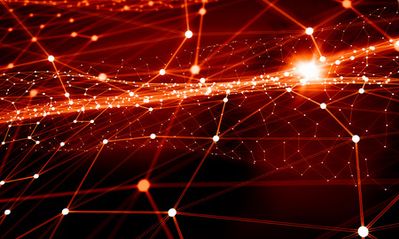 Abstract polygonal red background with connection linesの写真素材