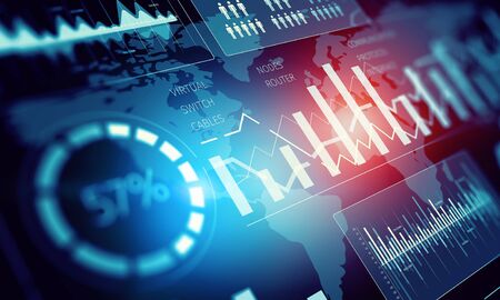 Futuristic user interface with business infographs and icons