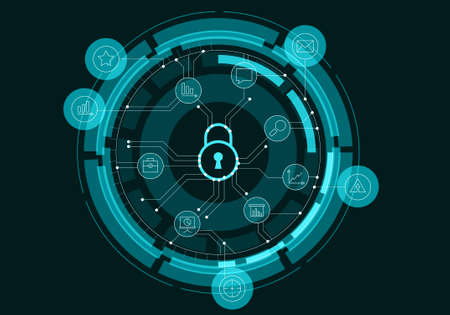 Background image with icons and buttons as media conceptの写真素材