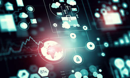 Futuristic user interface with business infographs and iconsの写真素材