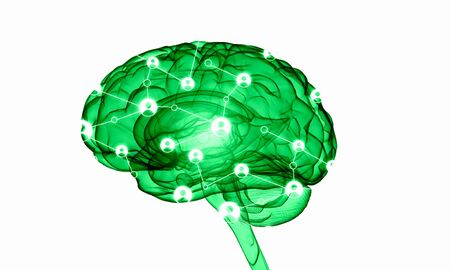 Conceptual background image with human brain on white backdrop