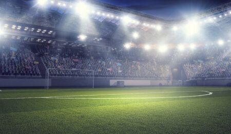 Background image of empty soccer green fieldの写真素材