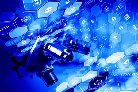 Medical or chemistry digital science background with microscopeの写真素材