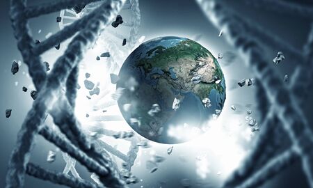 Science background image with DNA molecule 3D illustration. Elements of this image are furnished by NASAの写真素材