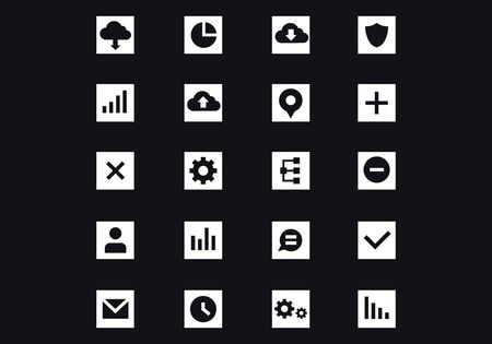 Set of white interface icons on black background