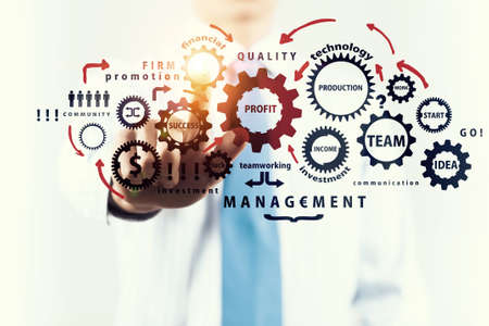 Hand of businessman touching digital icon on media screenの写真素材