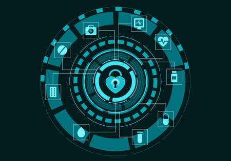 Background image with icons and buttons as media conceptの写真素材