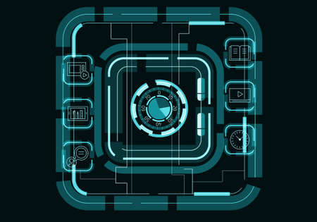 Background image with icons and buttons as media conceptの写真素材