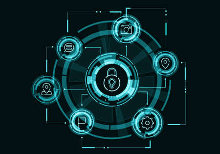 Background image with icons and buttons as media concept