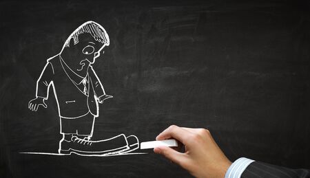 Hand draw with chalk caricature of funny businessmanの写真素材