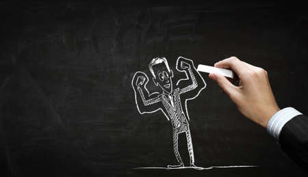 Hand draw with chalk caricature of funny businessmanの写真素材