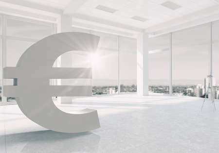 Euro currency symbol in modern office white interior. Mixed mediaの写真素材