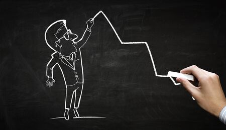 Hand draw with chalk caricature of funny businessmanの写真素材