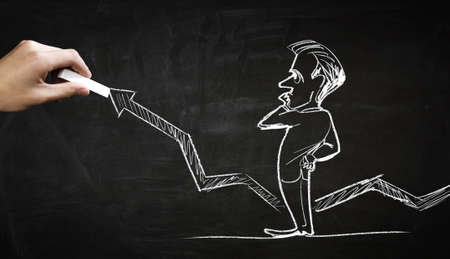 Hand draw with chalk caricature of funny businessmanの写真素材