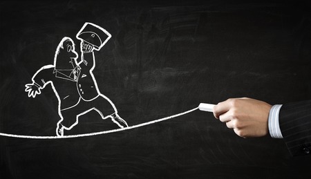 Hand draw with chalk caricature of funny businessmanの写真素材