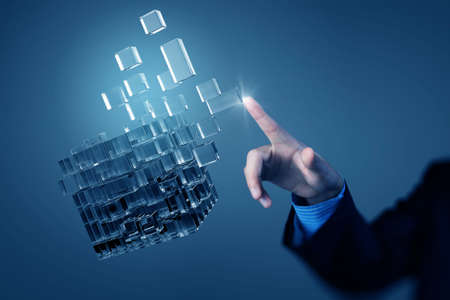 Conceptual image with 3D rendering cube figureの写真素材