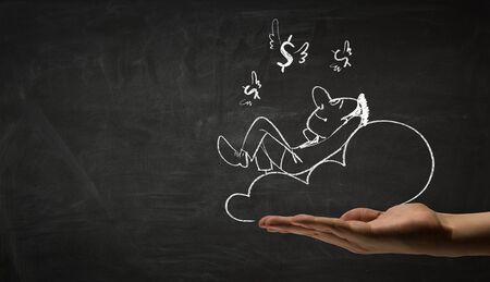 Hand draw with chalk caricature of funny businessmanの写真素材