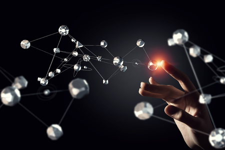 Close view of female touching social network concept . 3D renderingの写真素材