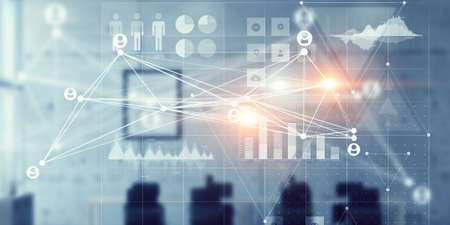 People network connection concept against night city background 3D rendering