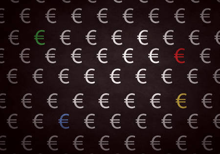 Euro currency symbols with one of red color on dark backgroundの写真素材