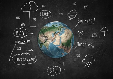 Background image of world map on concrete wall. Elements of this image are furnished by NASAの写真素材