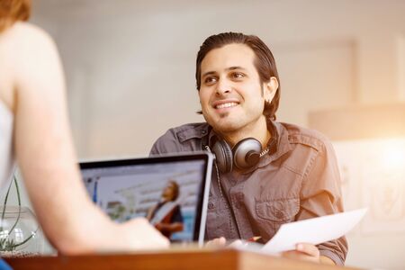 Successful young business executives meeting or job inetrview at the office